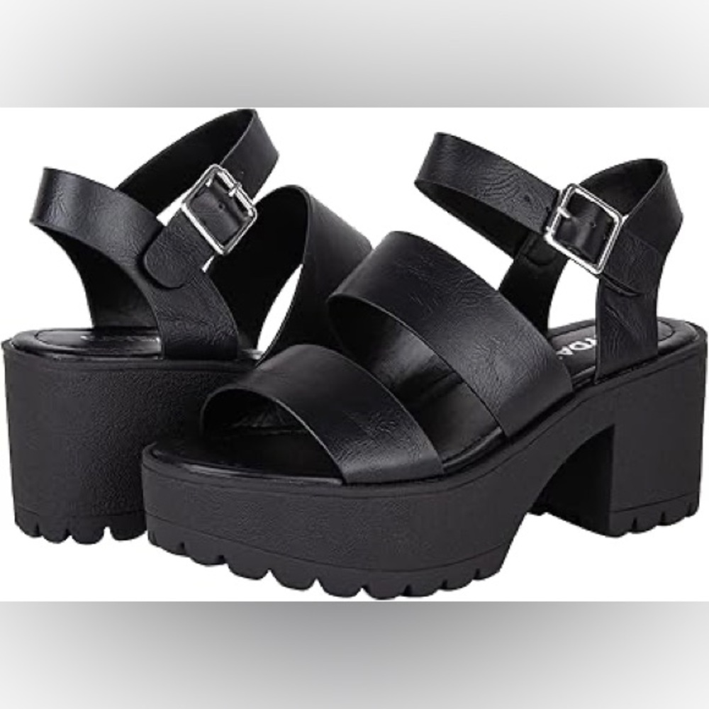Women Open Toe Two Bands Lug sole Fashion Block Heel Sandal